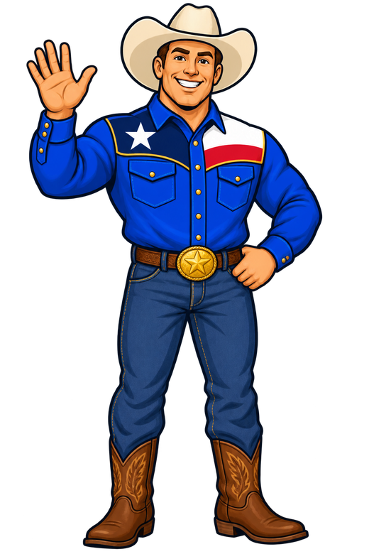 Big Tex, the giant cowboy from the State Fair of Texas, waving hello